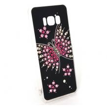 Луксозен силиконов калъф / гръб / с камъни за Samsung Galaxy S8 G950 - черен / Grand Butterfly