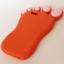 Силиконов калъф / гръб / TPU 3D за Apple iPhone 5 / iPhone 5S - оранжев крак с розово