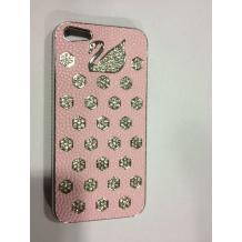 Заден предпазен капак за Apple iPhone 5 - розова кожа с камъни