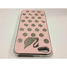 Заден предпазен капак за Apple iPhone 5 - розова кожа с камъни