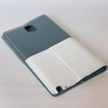 Луксозен кожен калъф Flip Cover S-View MOMAX със стойка за Samsung Galaxy Note 3 N9000 / Samsung Note III N9005 - бяло и сиво
