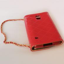 Кожен калъф тип портмоне за Samsung Galaxy S5 G900 - чантичка / червено и черно