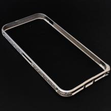 Луксозен метален Бъмпер / Metal Bumper Diamond за Apple iPhone 5 / iPhone 5S - сив с камъни / сребрист