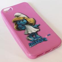 Силиконов калъф / гръб / TPU за Apple iPhone 5 / iPhone 5S - розов / The Smurfs
