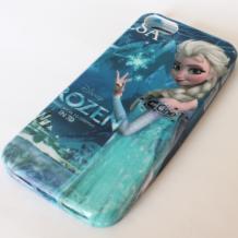 Силиконов калъф / гръб / TPU за Apple iPhone 5 / iPhone 5S - син / Frozen / Elsa