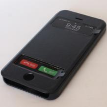 Луксозен кожен калъф Flip тефтер S-View със стойка за Apple iPhone 5 / iPhone 5S - черен