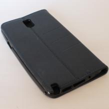 Кожен калъф Flip тефтер със стойка за Samsung Galaxy Note 3 N9000 / Samsung Note III N9005 - черен / дърво