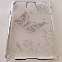 Ултра тънък заден предпазен твърд гръб / капак / за Samsung Galaxy Note 3 N9000 / Samsung Note III N9005 - прозрачен / сребриста пеперуда и цветя
