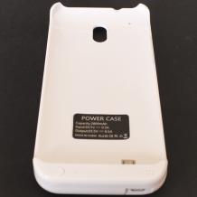 Заден твърд гръб / външна батерия / Battery power bank 2800mAh за HTC One Mini M4 със стойка - бял