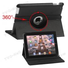 Въртящ се кожен калъф на 360 градуса с вградена стойка за iPad 2 / iPad 3 - черен