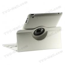 Въртящ се кожен калъф на 360 градуса с вградена стойка за iPad 2 / iPad 3 - бял