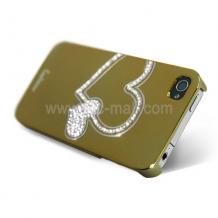 Заден предпазен капак за iPhone 4/ 4S - Swarovski Diamond Heart - златист