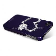 Заден предпазен капак за iPhone 4/ 4S - Swarovski Diamond Heart - виолетов