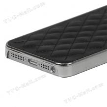 Луксозен твърд гръб кожен за Apple iPhone 5 / iPhone 5S / iPhone SE - черен / ромб