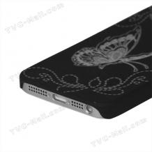 Заден предпазен капак Apple iPhone 5 - черен / пеперуди
