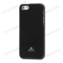 Луксозен силиконов гръб / калъф / TPU за Apple iPhone 5 / iPhone 5S - JELLY CASE Mercury / черен с брокат