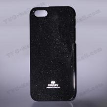 Луксозен силиконов гръб / калъф / TPU за Apple iPhone 5 / iPhone 5S - JELLY CASE Mercury / черен с брокат