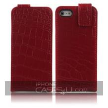 Кожен калъф Flip Croco тип тефтер Presto за Apple iPhone 5 - червен