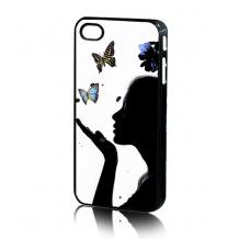 Заден предпазен твърд гръб / капак / 3D за Apple iPhone 4 / iPhone 4S - Girl / пеперуди