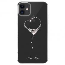 Луксозен твърд гръб KINGXBAR Swarovski Diamond за Apple iPhone 11 6.1'' - прозрачен със сребрист кант / сърце