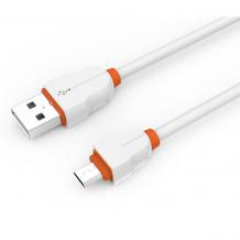 Оригинален USB кабел LDNIO Micro USB Cable LS-02 за Samsung, LG, HTC, Sony, Lenovo и други - бяло и оранжево / 2 метра