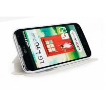 Луксозен кожен калъф S-View тефтер Kalaideng ICELAND със стойка за LG L90 D405 - бял