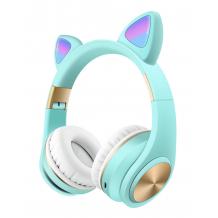 Стерео LED слушалки Bluetooth Cat Ear M1 / Wireless Headphones / безжични LED слушалки Cat Ear M1 - сини