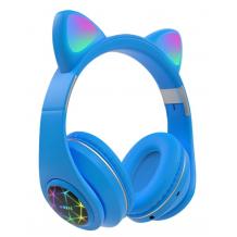 Стерео LED слушалки Bluetooth Cat Ear / Wireless Headphones / безжични LED слушалки Cat Ear M2 - сини