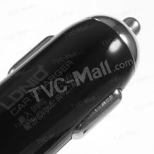 Зарядно за кола LDNIO / DC 12V - 24V / с два USB порта 5V / 2.1A  USB кабел за Apple iPhone 5 / iPhone 5S / iPhone 6 4.7'' / iPhone 6 Plus - черно 