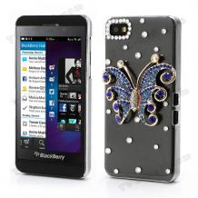Луксозен заден предпазен твърд гръб / капак / с камъни за BlackBerry Z10 - пеперуда / прозрачен