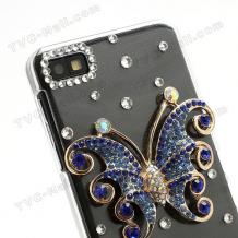 Луксозен заден предпазен твърд гръб / капак / с камъни за BlackBerry Z10 - пеперуда / прозрачен