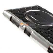 Заден предпазен твърд гръб / капак / с камъни за Nokia Lumia 1020 - черен с метален кант