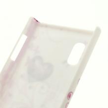 Луксозен заден предпазен твърд гръб за LG Optimus L5 E610 - бял със сърца и камъни