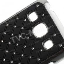 Заден предпазен твърд гръб / капак / с камъни за Samsung G3500 Galaxy Core Plus - черен с метален кант
