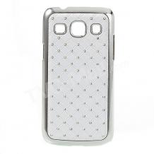 Заден предпазен твърд гръб / капак / с камъни за Samsung G3500 Galaxy Core Plus - бял с метален кант