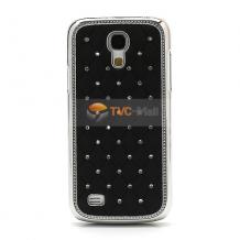 Луксозен предпазен капак с камъни / твърд гръб / за Samsung Galaxy S4 mini I9190 / S4 mini I9195 / S4 mini Dual I9192 - черен с метален кант