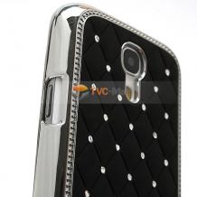 Луксозен предпазен капак с камъни / твърд гръб / за Samsung Galaxy S4 mini I9190 / S4 mini I9195 / S4 mini Dual I9192 - черен с метален кант