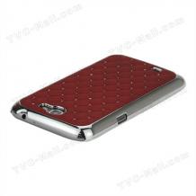 Заден предпазен твърд гръб / капак / с камъни за Samsung Galaxy Note 2 II N7100 - червен с метален кант