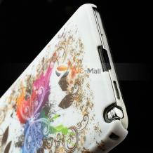 Заден предпазен твърд гръб / капак / за Samsung Galaxy Note 3 N9000 / Note 3 N9005 - бял с цветна пеперуда