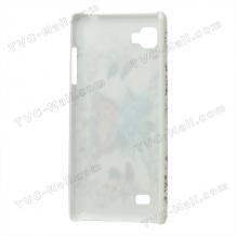 Заден предпазен твърд гръб / капак / за LG Optimus 4X HD P880 - бял с цветна пеперуда