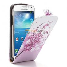 Кожен калъф Flip тефтер за Samsung Galaxy S4 mini I9195 / S IV SIV Mini I9190 I9192 - Peach Blossom