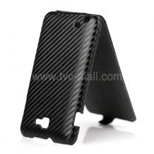 Кожен калъф Flip тефтер Carbon Samsung Galaxy Note II / Samsung Note 2 N7100 - черен