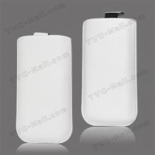 Кожен калъф с издърпване тип джоб за Sony Xperia E1 / Sony Xperia E1 dual - бял