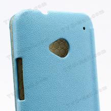 Луксозен кожен калъф Flip тефтер BASEUS за HTC One m7 - син
