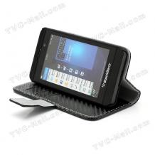 Кожен калъф Flip тефтер Carbon със стойка за BlackBerry Z10 - черен