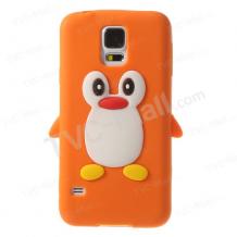Силиконов калъф / гръб / TPU 3D за Samsung Galaxy Core I8260 / Samsung Core I8262 - Penguin / оранжев пингвин