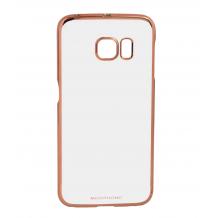 Луксозен силиконов калъф / гръб / TPU MEEPHONG за Samsung Galaxy S7 G930 / Samsung S7 - прозрачен / розов кант