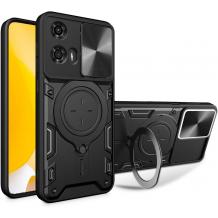 Удароустойчив гръб TPU кейс Slide Camera Case Magnetic Finger Ring Car Holder за Motorola Moto G24 / G04 / E14 - черен