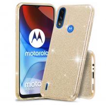 Силиконов калъф / гръб / TPU за Motorola Moto E7 Power / Moto E7i Power - златист / брокат