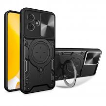 Удароустойчив гръб TPU кейс Slide Camera Case Magnetic Finger Ring Car Holder за Motorola Moto G54 - черен